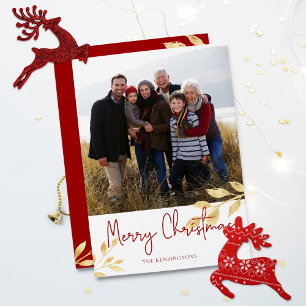 Tarjeta Festiva Elegante Happy Holidays Gold Leaf Photo