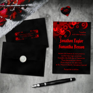 Pegatina En Forma De Corazón Floral roja Gótico negro casamiento a favor de Peg