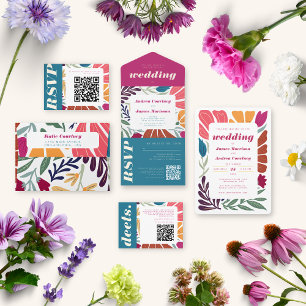 Invitación Hacemos Boho Moda Boda Floral Retro Colorido