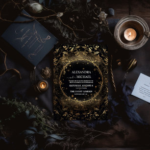 Invitación Mystical Celestial Black and Gold Boda