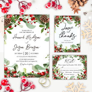 Berries rojas de invierno   Tarjeta RSVP de boda d