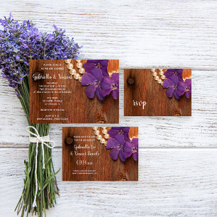 Púrpura perwinkle, Pearls Barn Wood Wedding RSVP