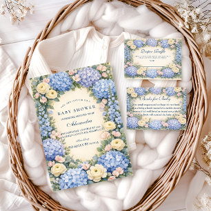 Invitación Ducha de Bebé de la Elegancia de Hortensias Azules