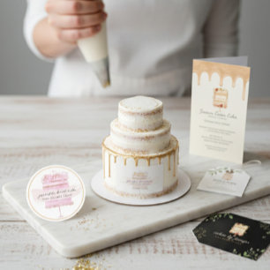 Pegatina Redonda Fabricante de pastelería casera de Rubor rosa