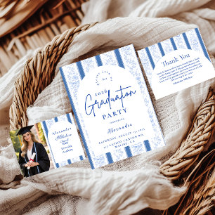 Tarjeta De Agradecimiento Fiesta de Graduación Clásica de Toile Azul