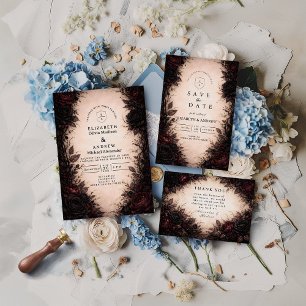 Tarjeta De Agradecimiento Boda Gótica Rosa Oscura