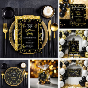 Lona Elegante Butterflies de oro negro Fiesta de cumple