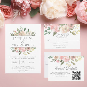 Tarjeta De Confirmación De Asistencia Elegante Boda floral Rubor Pink Ivory Sage