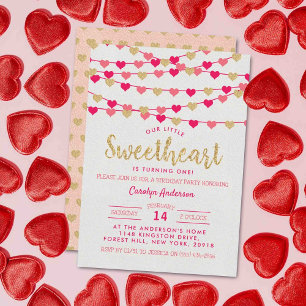 Invitación Corazones de amor colgantes cumpleaños pequeño amo