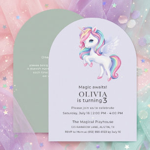 Pegatina Redonda Favor de Cumpleaños de Niña Unicornio Mágico Paste