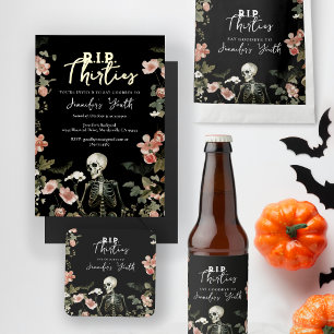 Invitación RIP 30s Esqueleto Floral Rosa Cumpleaños 40