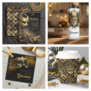 Invitación Quinceanera Masquerade Black Gold ID1031