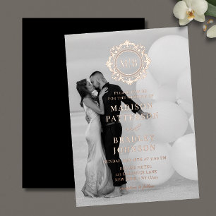 Tarjeta De Confirmación De Asistencia Boda de oro Ornate Floral Monograma Rosa