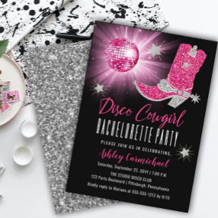 Invitación Faux Purpurina Pink Disco Cowgirl Bachelorette
