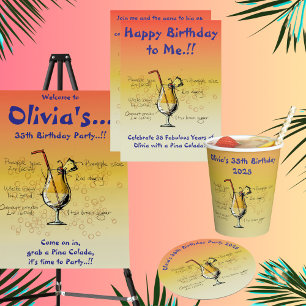 Posavasos Redondo De Papel Fiesta de cumpleaños de Pina Colada