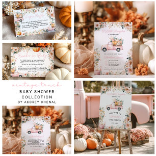 Tarjeta De Agradecimiento Bebé Calabacita Camioneta Rosa Otoño Floral Baby S