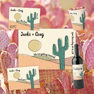 Tarjeta De Agradecimiento Personalizado Retro Boho Desert Cactus Boda