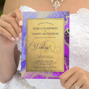Tarjeta De Recepción Boda de Relieve metalizado dorado