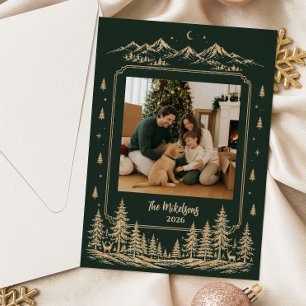 Invitaciones Acrílicas Árbol de Navidad dorado etéreo fotográfico en bosq