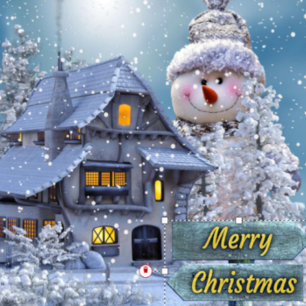 Pegatina Redonda Navidades Fiesta invierno Hombre blanco de nieve R