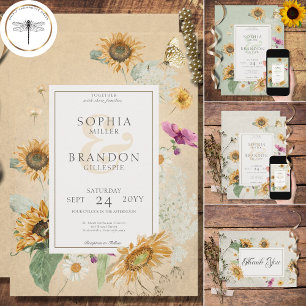 Tarjeta De Agradecimiento Boda floral de girasol de verano vintage