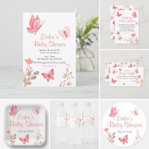 Invitación Baby Shower de mariposas florales cúpulas rosadas