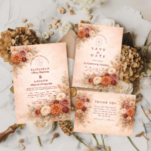 Invitación Boda floral romántica de otoño