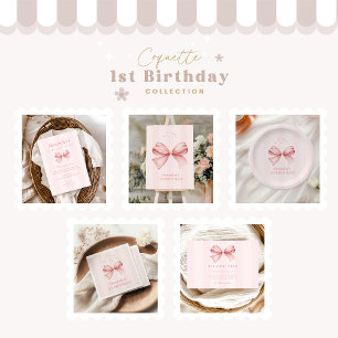 Invitación Pink Bow Fancy UN Chica primer cumpleaños