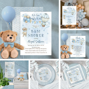 Servilleta De Papel Teddy Bear Balloons Boy Bearly Wait Baby Shower