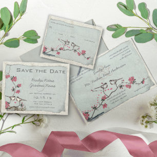 Invitación Rosa Quartz Boda de pollo con flores de cerezo ros