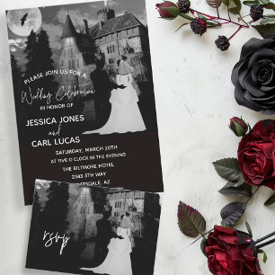 Invitación Halloween Mansion Couple Boda Octubre