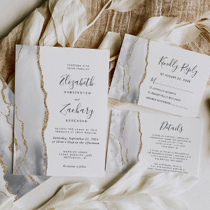 Tarjeta RSVP de Boda de Boda de Oro Blanco Gris Mo