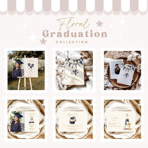 Tarjeta De Agradecimiento Graduación floral de oro de la marina