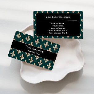 Tarjeta De Visita Patrón Fleur de Lis, francés, real, crema, verde