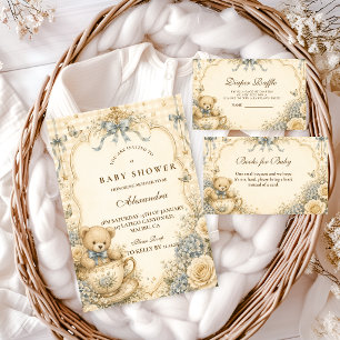 Invitación Bebé oso de peluche vintage: fiesta de revelación