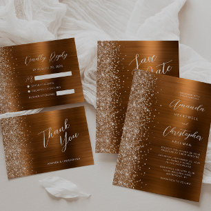 Tarjeta Glam Cobre Agradecimiento de Boda Plano Metálico