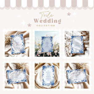 Tarjeta De Agradecimiento Boda Vintage Blue Floral de tela victoriana