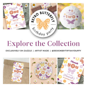 Plato De Papel Fiesta de cumpleaños de la mariposa retro