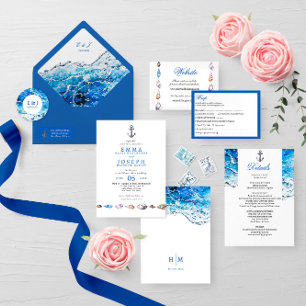 Invitación Playa Nautical Ocean Beach moderna y elegante Boda