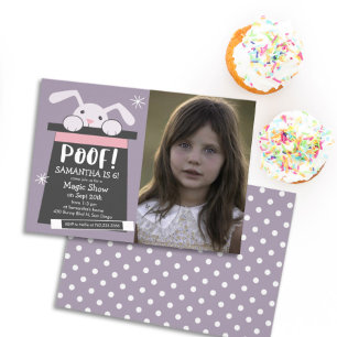 Invitación Foto de conejito de fiesta de cumpleaños de POOF M