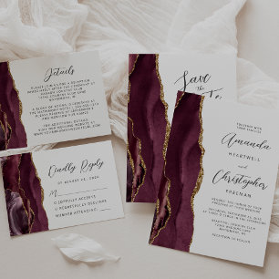 Reserva La Fecha Agate Burgundy Gold Wedding Save the Date