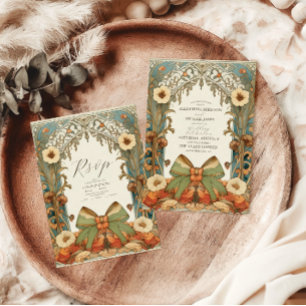 Invitación Todo En Uno Boda de Art Nouveau floral de época