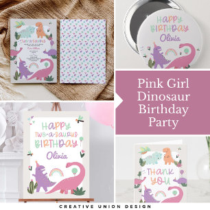 botón de cumpleaños feliz de dinosaurio Chica rosa