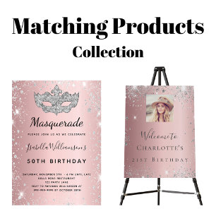 Invitación Fantasma de la mascarada purpurina de plata rosa c