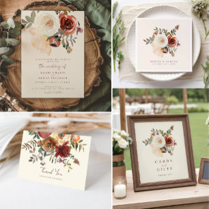 Servilleta De Papel Elegante Boda Rojo Floral de Caída Romántica