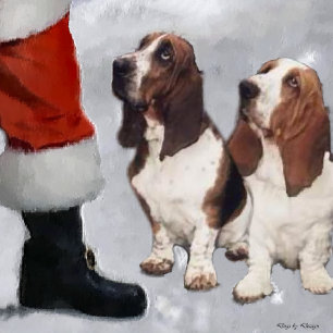 Tarjeta Festiva Regalos de Navidades de Hound Basset