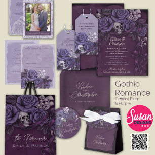 Invitación Boda Gótica Púrpura, Dos Corazones Un Amor 