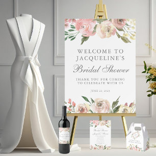Etiqueta Para Botella De Vino Elegante Personalizado floral rosada Rubor Bridal 