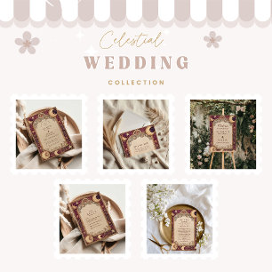Tarjeta De Agradecimiento Boda Celestial Luna Borgoña