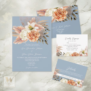 Póster Bienvenida Floral de Boda en Azul Polvoriento y Me